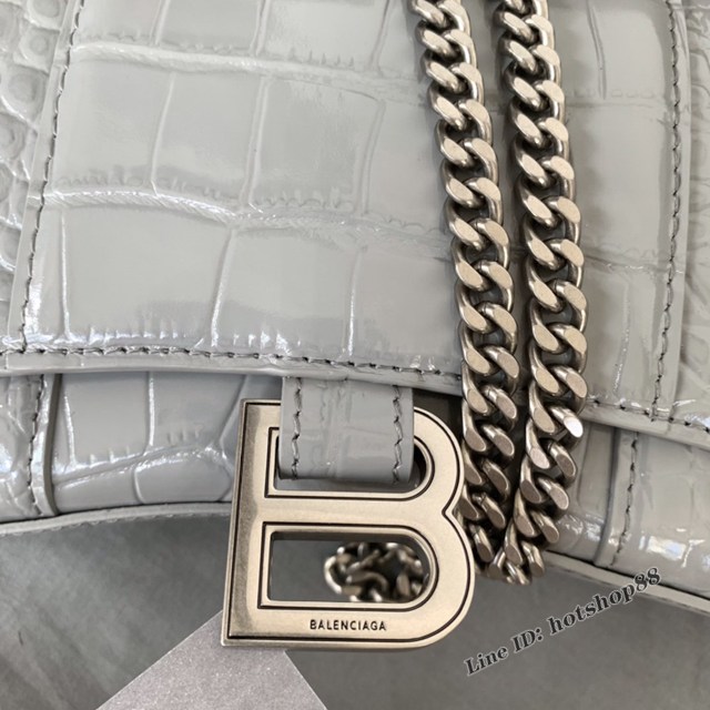 Balenciaga專櫃爆款鱷魚紋灰色銀扣Hourglass mini鏈帶包 巴黎世家鏈條沙漏包 fyj1476